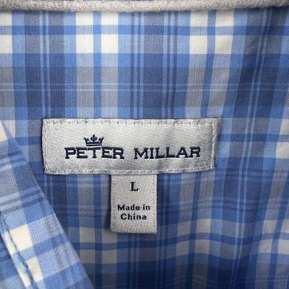Peter Millar Button-Up Shirt Blue Plaid Long Sleeve Collared‎ Cotton Mens Large - Picture 5 of 5